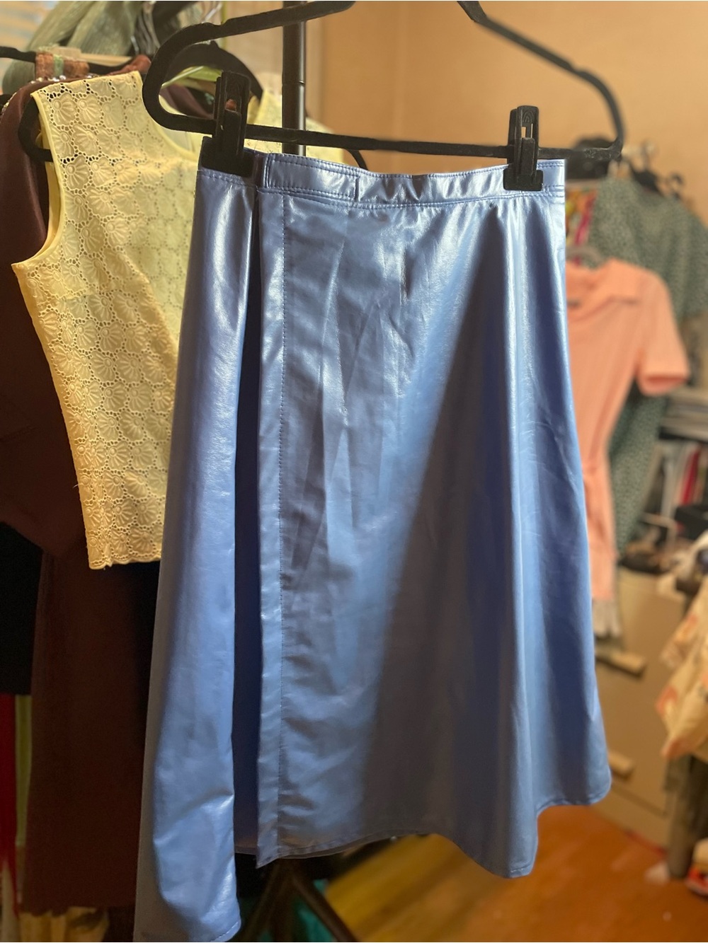 Shiny Periwinkle Vegan Leather  A-Line Skirt